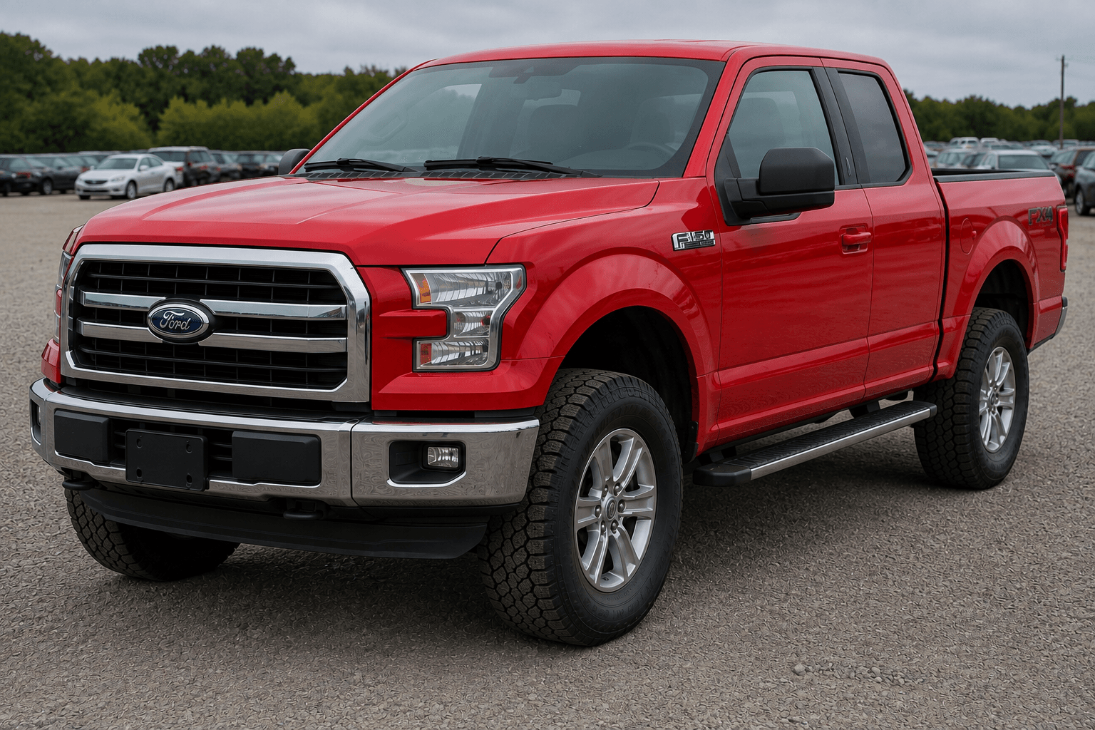 Exterior inspection example on a red Ford F-150