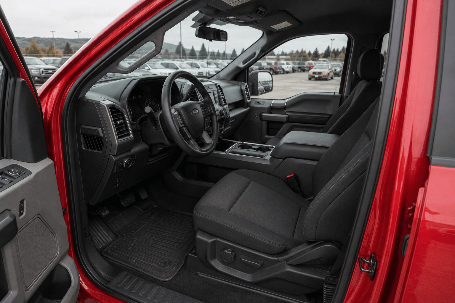 Interior inspection example on a red Ford F-150